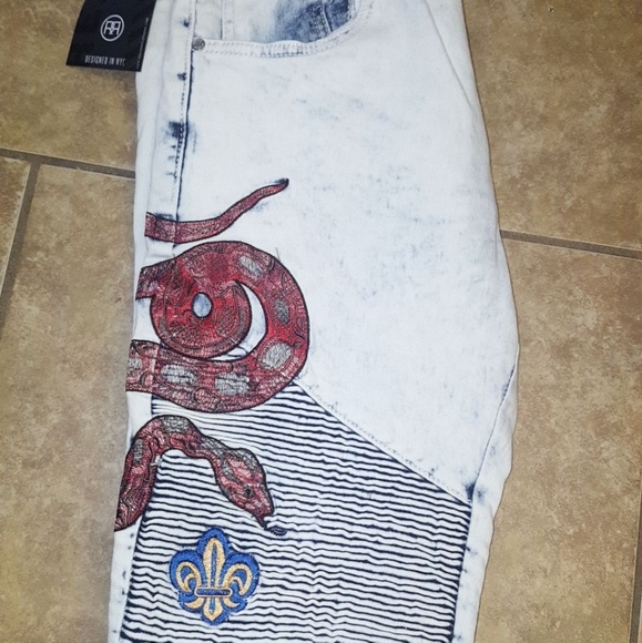 New Snake Denim Biker Jeans 34w - Picture 5 of 8